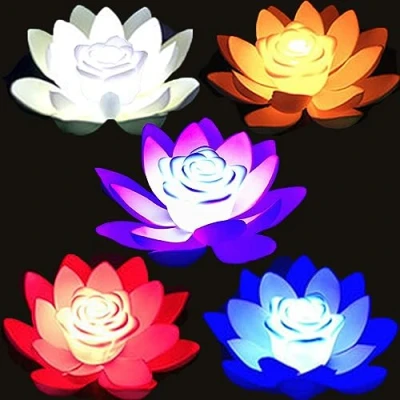 Afbeelding van SUQ 5 stuks lotuslampen voor buiten, waterdicht, kunstmatige waterlelies, drijvend licht, bloemen, lotusblad, tuin, licht zwembad, vijver, fontein, 18 cm