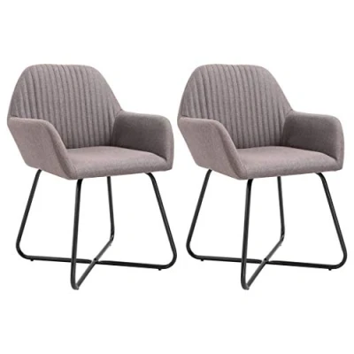 Afbeelding van vidaXL Eetkamerstoelen draaibaar 2 st stof taupe