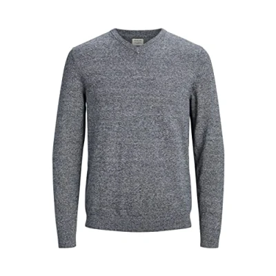 Afbeelding van JACK &amp; JONES Jjebasic Knit V Neck Noos Pullover, Blauw/Grijs (Navy Blazer Twisted With Jet Stream), XXL