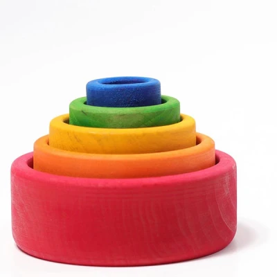 Afbeelding van Grimm&#039;s Houten bakjes 5 delig regenboog