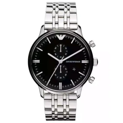 Afbeelding van Emporio Armani Herenhorloge, chronograaf, roestvrij staal, zilverkleurig, 43 mm, kastmaat, zwart., armband