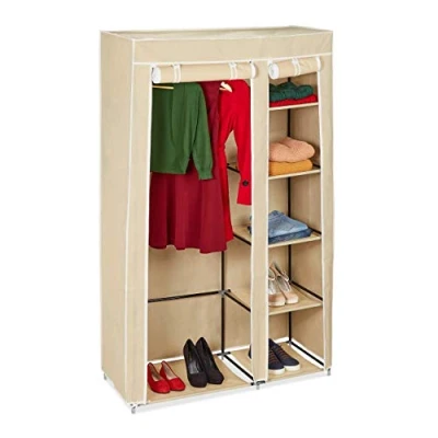 Afbeelding van Relaxdays Vouwkast met hoes, kledingkast stoffen bekleding VALENTIN XL 5 vakken en 1 kledingstang ritssluiting, ideaal voor kamperen, beige