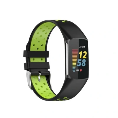 Afbeelding van FitBit Charge 5 &amp; 6 Sportbandje met gesp Zwart / groen Tweekleurig Maat: L