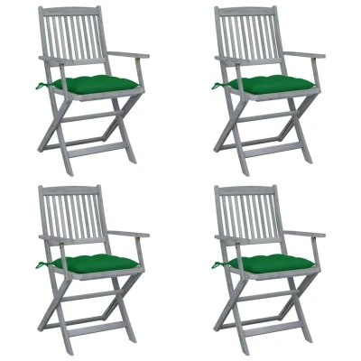 Afbeelding van Tuinstoelen 4 st inklapbaar met kussens massief acaciahout