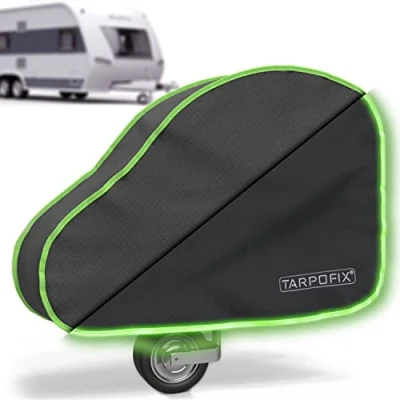Afbeelding van Tarpofix® Disselafdekking met reflecterende rand, universele caravanhoes dubbele kliksluiting, trekhaak