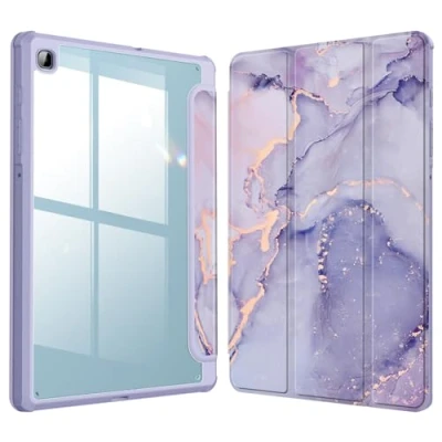 Afbeelding van Fintie Dunne hybride hoes voor Samsung Galaxy Tab S6 Lite 10,4 inch model 2022/2020 (SM P610/P613/P615/P619) met S penhouder, schokbestendige transparante achterkant, lila marmer