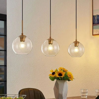 Afbeelding van Lindby hanglamp 3lichts staal, glas E27 zandzwart, transparant