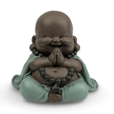 Afbeelding van Boudha standbeeld geluksbrenger Zen en Feng Shui decoratie voor het creëren van een ontspannende spirituele sfeer origineel cadeau idee breedte: 9 cm kleur: groen bruin Zen&#039;Light