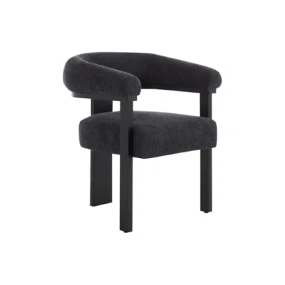 Afbeelding van Pascal MORABITO Stoel met armleuningen van boucléstof en heveahout Zwart LIVELIA L 64 cm x H 78 D 60