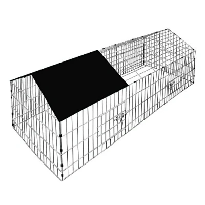 Afbeelding van Cadoca Konijnenhok/ Vrijloophok/ Knaagdierhok 180x75x75cm incl. zonnescherm Zwart