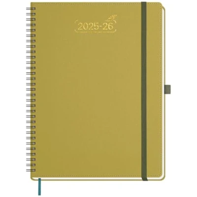 Afbeelding van BEZEND Agenda 2025 2026, A4, spiraalbinding, 28 x 22 cm, weekkalender 25 26, met dubbel schema, 1 week, 2 pagina&#039;s, 18 maanden van jul tot december zachte omslag PU leer, mosterd
