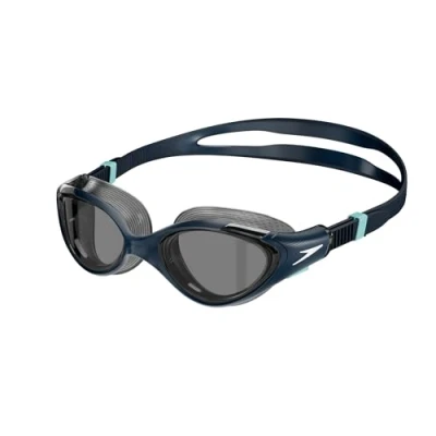 Image de Speedo Lunettes de natation Biofuse 2.0 pour femme Design féminin Mécanisme réglage breveté Anti buée fuites Coupe confortable, bleu marine/bleu marine/fumée, taille unique