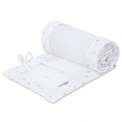 Afbeelding van babybay Bedomranding van piqué gaas voor bijzetbed, stootbescherming babybed, compatibel met origineel model, wit stermengeling, zand/bessen