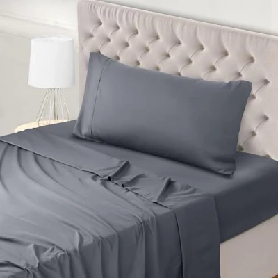 Afbeelding van Utopia Bedding Beddengoedset, beddengoed, polyester microvezel, hoeslaken, laken en kussensloop (grijs, voor bed 90 x 190 cm)