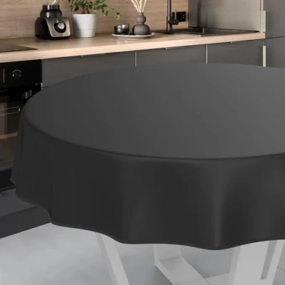 Afbeelding van Afwasbaar tafelzeil, tuintafelkleed, voor binnen en buiten, rond, 120 cm, met zoom, zwart