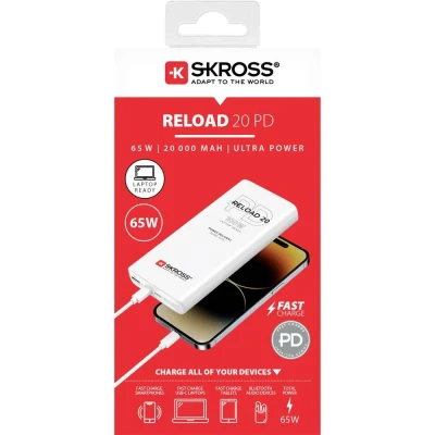 Afbeelding van Skross Reload 20 65W PD Powerbank 20000 mAh USB PD, Fast Charge Li ion C Wit