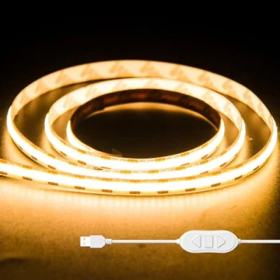 Afbeelding van OULARA Ledstrip, COB, USB, 5 V, warmwit, 2700 K, 1 m, dimbaar, 320 leds, COB led, flexibele lichtstrip met geheugenfunctie voor tv achtergrondverlichting, slaapkamer, spiegel