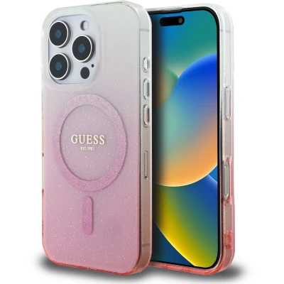 Afbeelding van Guess Hoesje Geschikt voor iPhone 16 Pro Max MagSafe IML Case Glitter Gradient roze