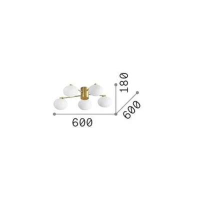 Afbeelding van Ideal Lux plafondlamp Hermes messingkleurig 60 cm 5 lamps glas