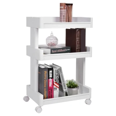 Afbeelding van SONGMICS KSC01WT Trolley, PP, multifunctionele wagen, voor keuken, badkamer, opbergen, keukenwagentje, keukenrek met wielen, badkamerrek, 3 opbergvakken