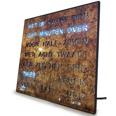 Afbeelding van Intertime woordklok epoxyglans/ bruin / brons 28x28cm 1243NL