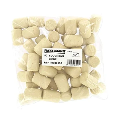 Afbeelding van Fackelmann 50 stuks kurkstoppen, recht, gelijmd, kurk, rechte beige, 2,3 x 3,2 cm 0500150