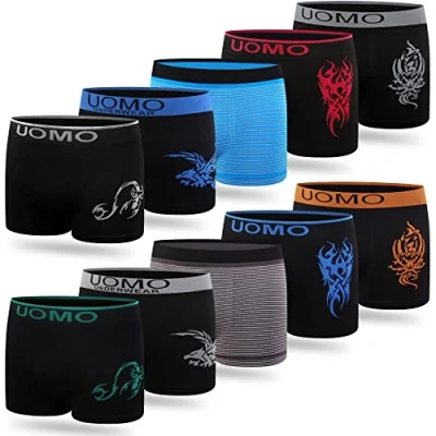 Afbeelding van L&amp;K Set van 10 boxershorts voor jongens vanaf 7 jaar, comfortabele microvezel, zonder storende zijnaden, 1209st