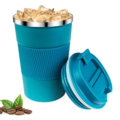 Afbeelding van Relota 380 ml blauwe koffiebeker, lekvrije thermosbeker van 304 roestvrij staal, dubbelwandig geïsoleerd, autobeker, herbruikbaar voor koffie, water en thee