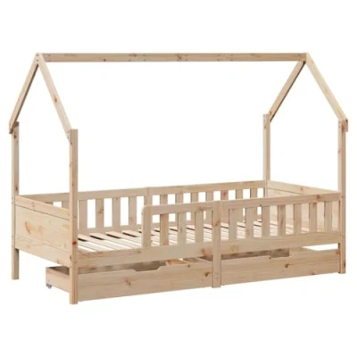 Afbeelding van Kinderbedframe 80X200 cm Massief Grenenhout Zwart 90 x 200 / Naturel