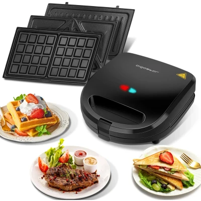 Afbeelding van Aigostar 3 in 1 Wafelijzer Tosti Apparaat Contact Grill 750W Zwart