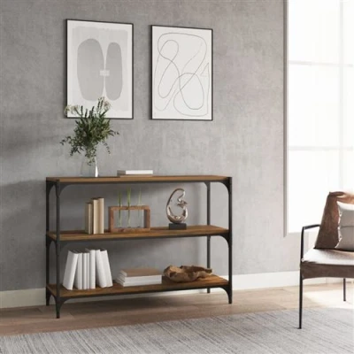 Afbeelding van Boekenkast 100x33x70,5 cm bewerkt hout en staal gerookt eiken