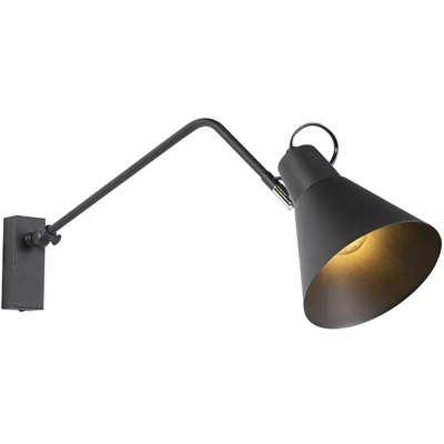 Afbeelding van QAZQA Design wandlamp zwart verstelbaar Luna