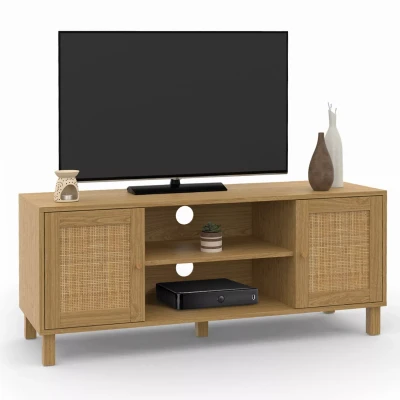 Image de Meuble TV 115 cm vintage HANAE 2 portes effet naturel cannage