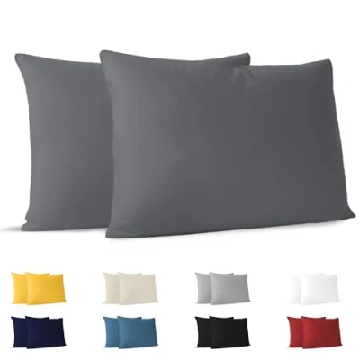 Afbeelding van Dreamzie kussensloop 40 x 60 cm (2 stuks) 100% katoen jersey 150 g/m² antraciet duurzame en hypoallergene kussenovertrek voor hoofdkussens