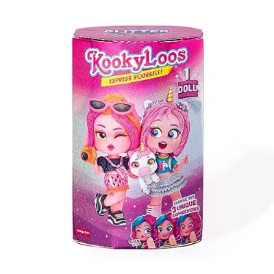 Afbeelding van KOOKYLOOS Glitter Glam serie verrassingspop om te verzamelen met modeaccessoires, kleding, schoenen en speelgoed 3 grappige uitdrukkingen