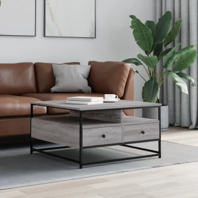Afbeelding van Salontafel 80x80x45 cm bewerkt hout grijs sonoma