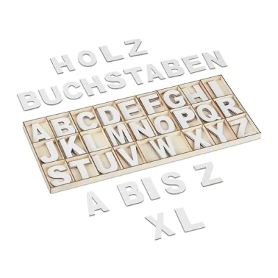 Afbeelding van Relaxdays houten letters 5 cm 104 delig alfabet cadeau decoratie wit