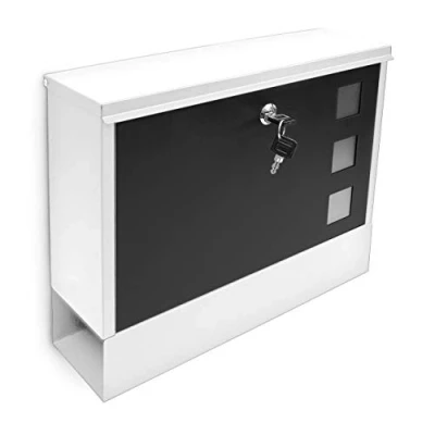 Afbeelding van brievenbus met krantenrol metaal slot 30 x 36 10 cm muur wit zwart