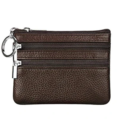 Image de porte monnaie en cuir véritable pour femme avec clés, café, One Size, Minimaliste