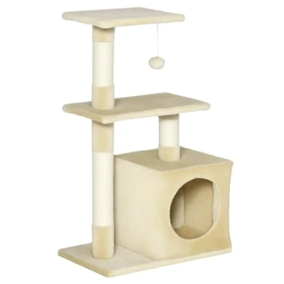 Afbeelding van PawHut krabpaal met sisal kattenspeelgoed pluche beige, hoogte 80 cm D30 285