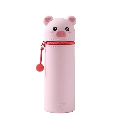Afbeelding van I TOTAL® Zachte Siliconen etui voor school, rekbaar, met voorgevormde vorm, varken,