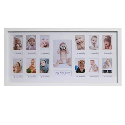 Afbeelding van 23 x 50 cm baby fotolijst Mijn eerste jaar, fotogalerij, fotogalerij met passe partout en 12 foto uitsparingen voor foto&#039;s 5 7 1 9 13 cm, wit