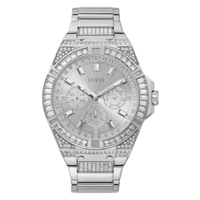 Afbeelding van Guess kwartshorloge voor heren, zilver/zilver/zilver, De stijl van het horloge kan worden omschreven als een sporthorloge. Dit wordt aangegeven door productdetails en externe informatie. Ronde