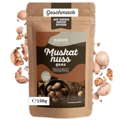 Image de Noix de Muscade entière Monte Nativo (150g) entiere Épices aromatiques séchées avec soin, idéales pour Cuisiner et Assaisonner Arôme Goût intenses