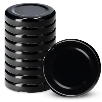 Afbeelding van KADAX Set van 10 schroefdeksels Ø 43 mm, metalen deksels, geschikt voor weckpotten 40 ml, met 4 inkepingen, zwart