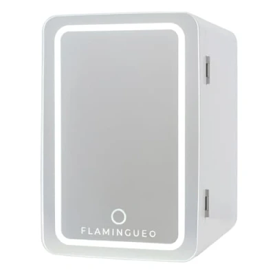 Afbeelding van Flamingueo mini koelkast, 6,5 l, kleine koelkast met spiegel en led, 12 V/220 V, voor de slaapkamer, warme koude functie, cosmetica, Skincare