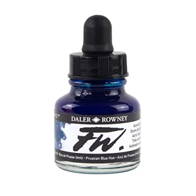 Afbeelding van Daler Rowney FW acrylinkt, glazen fles met druppelaar, Pruisisch blauw, 29,5 ml