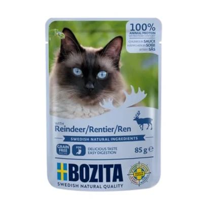 Afbeelding van 24x85g Stukjes in Saus Pouch Rendier Bozita Kattenvoer