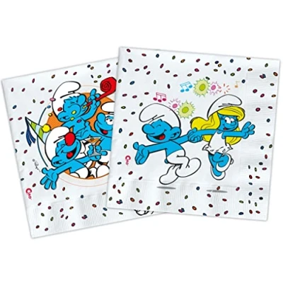 Image de Serviettes en papier compostables Schtroumpfs (33 x 33 cm, double voile), 20 pièces