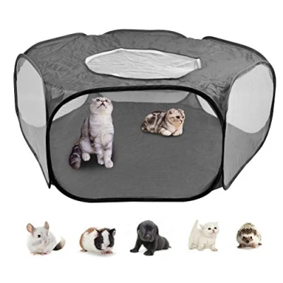 Afbeelding van DODUOS Kleine dieren kooi tent,Hamster box met draagbare ademende transparante buiten/indoor tuin hek cavia huisdier voor hamster konijn fret konijntje rat zwart
